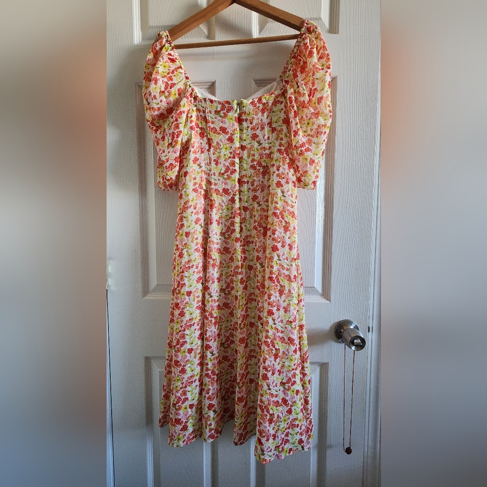 BCBGeneration Floral Midi Dress with Puff Sleeves